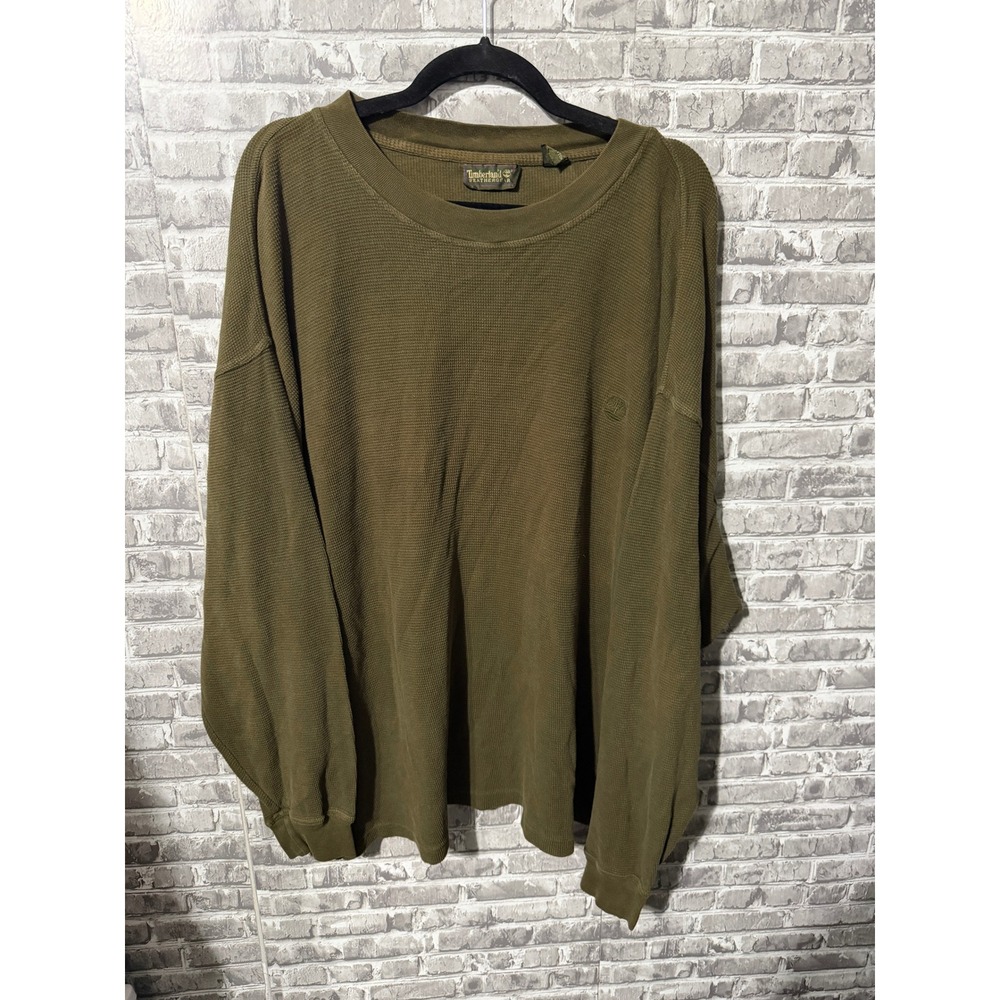 Timberland Weathergear Mens XL Olive Green Waffle Knit Thermal Long Sleeve Shirt